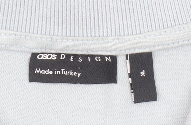 ASOS DESIGN Men’s Blue Long Sleeve 1/4 Zip Cotton Polo Shirt XL