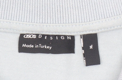 ASOS DESIGN Men’s Blue Long Sleeve 1/4 Zip Cotton Polo Shirt XL