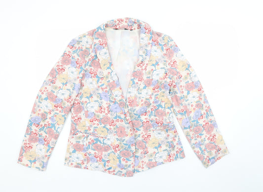 New Look Women Beige Multicoloured Floral Blazer UK 10 Single Breasted