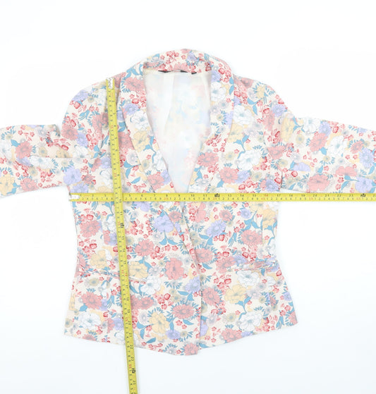 New Look Women Beige Multicoloured Floral Blazer UK 10 Single Breasted