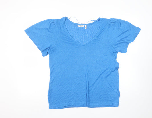 b.young Women Blue V-Neck Short Sleeve Basic T-Shirt L