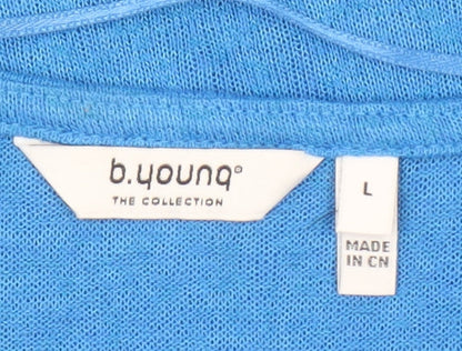 b.young Women Blue V-Neck Short Sleeve Basic T-Shirt L