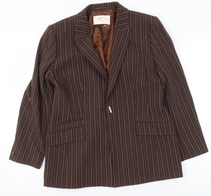 Country Casuals Women Brown Pinstripe Petite Blazer Size 14 Wool Blend