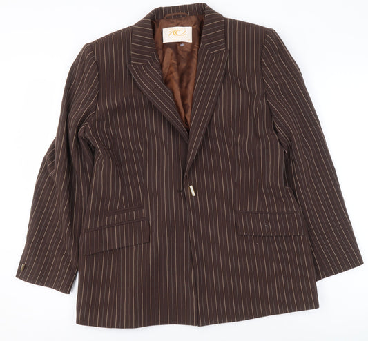 Country Casuals Women Brown Pinstripe Petite Blazer Size 14 Wool Blend