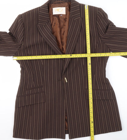 Country Casuals Women Brown Pinstripe Petite Blazer Size 14 Wool Blend