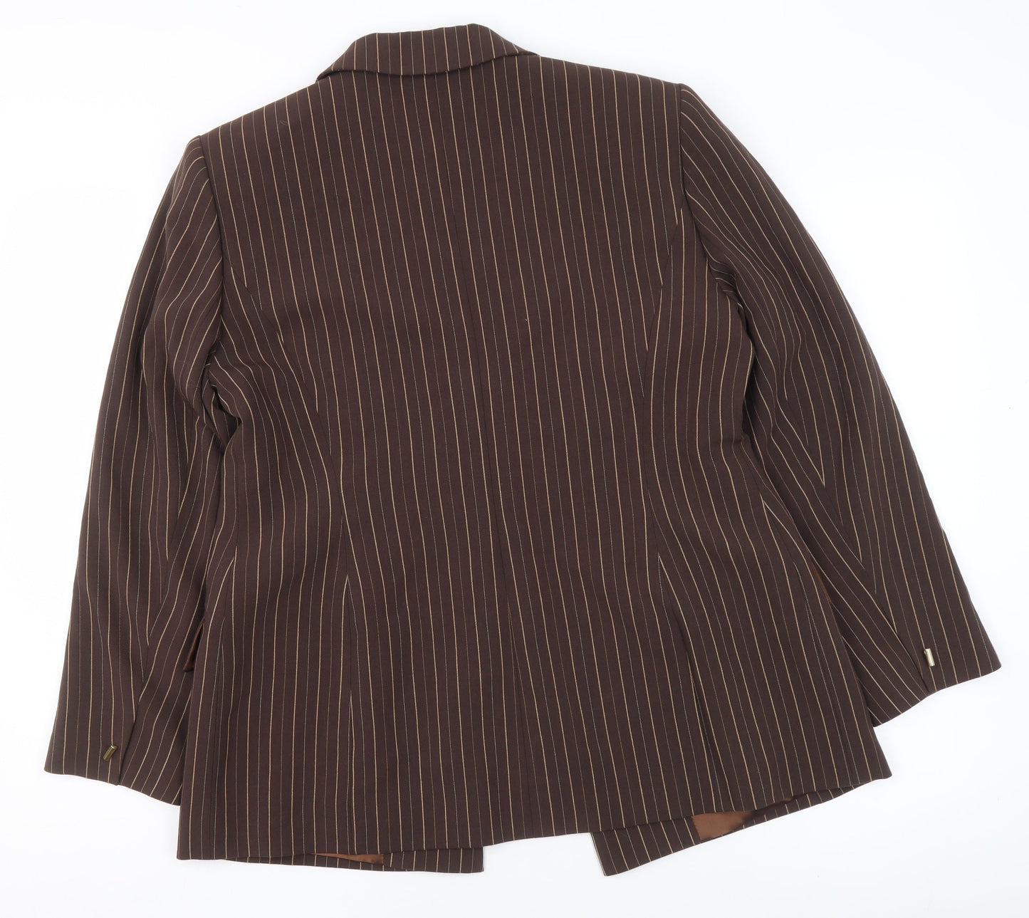 Country Casuals Women Brown Pinstripe Petite Blazer Size 14 Wool Blend