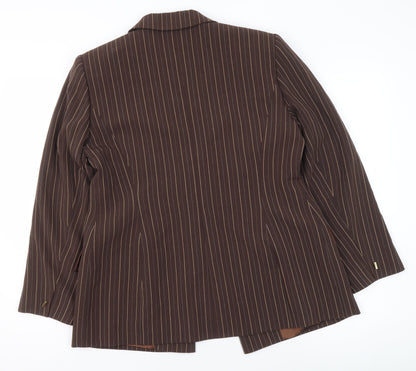 Country Casuals Women Brown Pinstripe Petite Blazer Size 14 Wool Blend