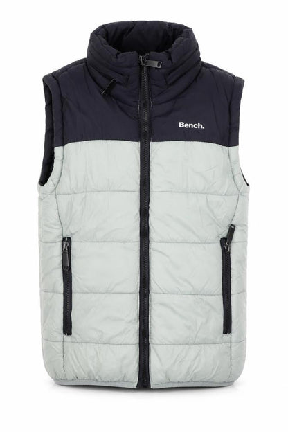 Front view of Bench boys’ black green padded bodywarmer gilet 5-6 years full zip