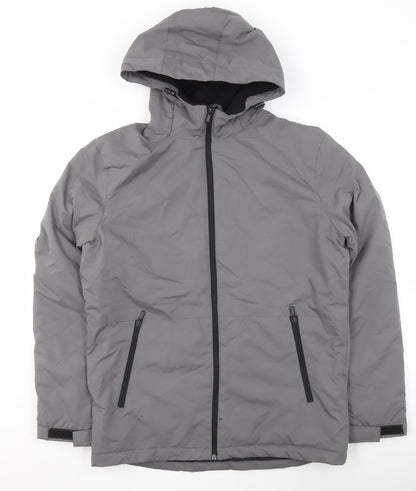 Primark Men's Grey Hooded Puffer Jacket Size S Water Resistant