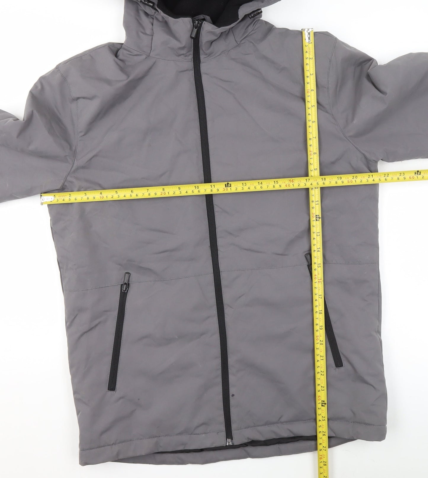 Primark Men's Grey Hooded Puffer Jacket Size S Water Resistant