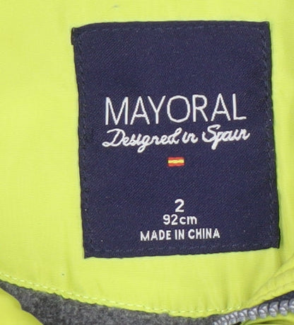 Mayoral Boys Yellow Hooded Duffle Coat 2 Years Polyester Winter Jacket