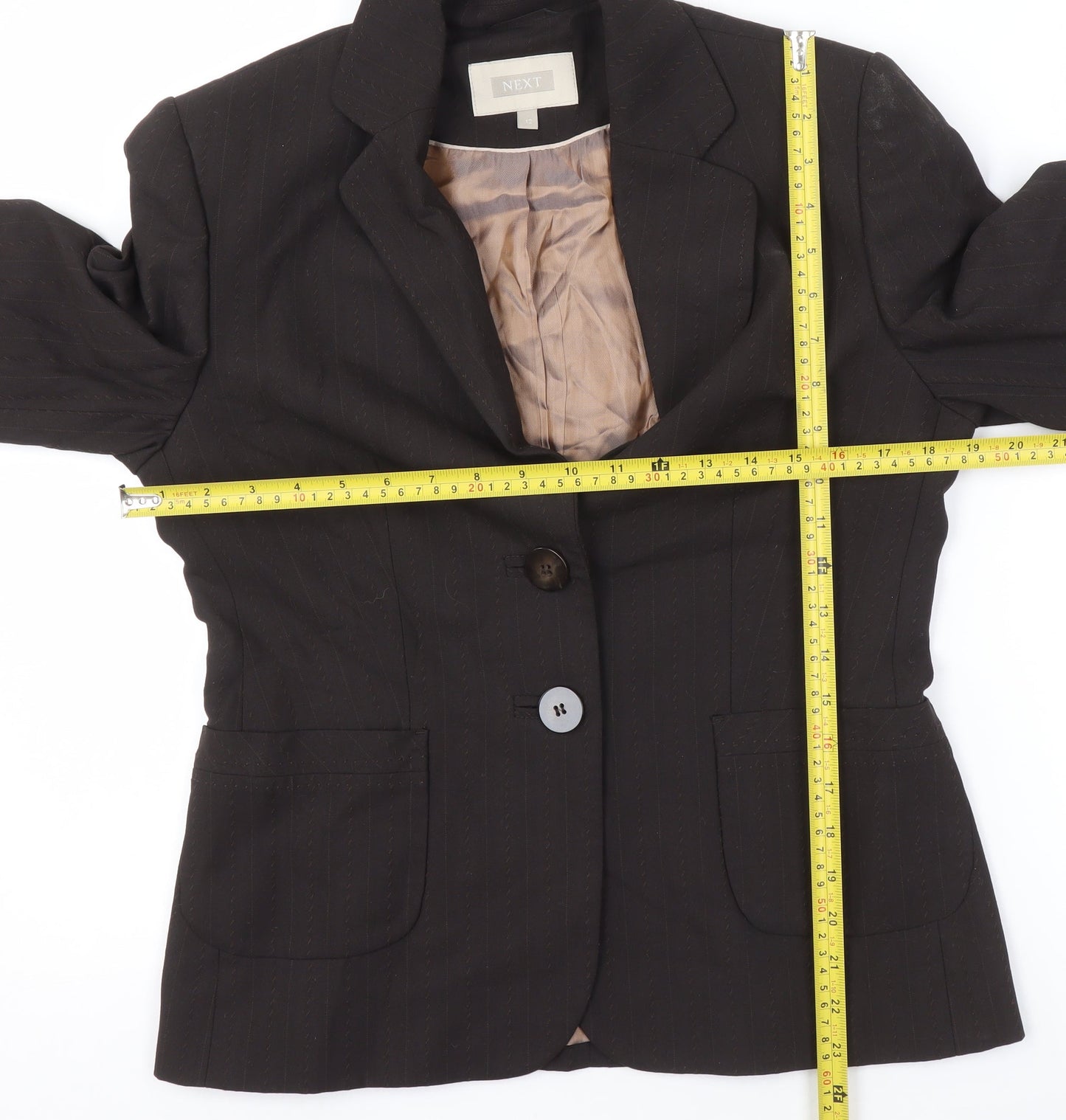 Next Womens Black Pinstripe Blazer Jacket Size 12 Regular Fit