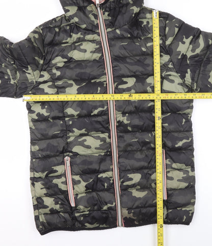 Next Girls Green Camouflage Hooded Puffer Jacket 15 Years Polyester Lined