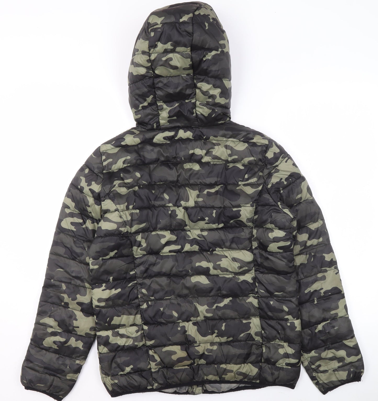 Next Girls Green Camouflage Hooded Puffer Jacket 15 Years Polyester Lined