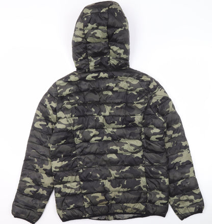 Next Girls Green Camouflage Hooded Puffer Jacket 15 Years Polyester Lined