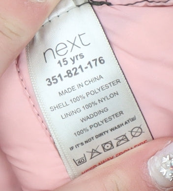 Next Girls Green Camouflage Hooded Puffer Jacket 15 Years Polyester Lined