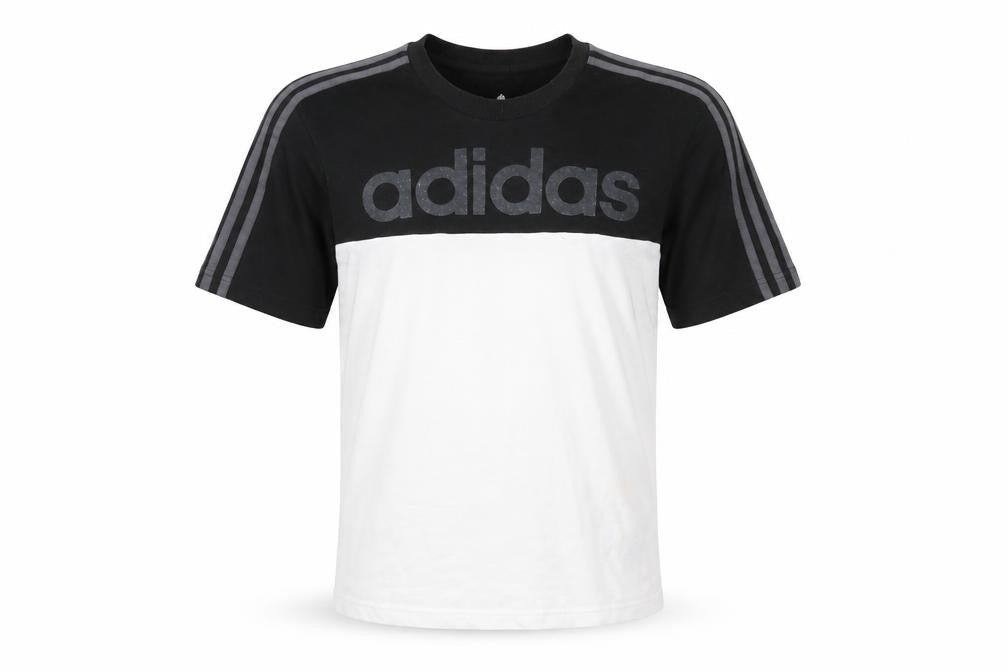 Front view of Adidas Men’s Black White Climalite Cotton Colourblock T-Shirt XS