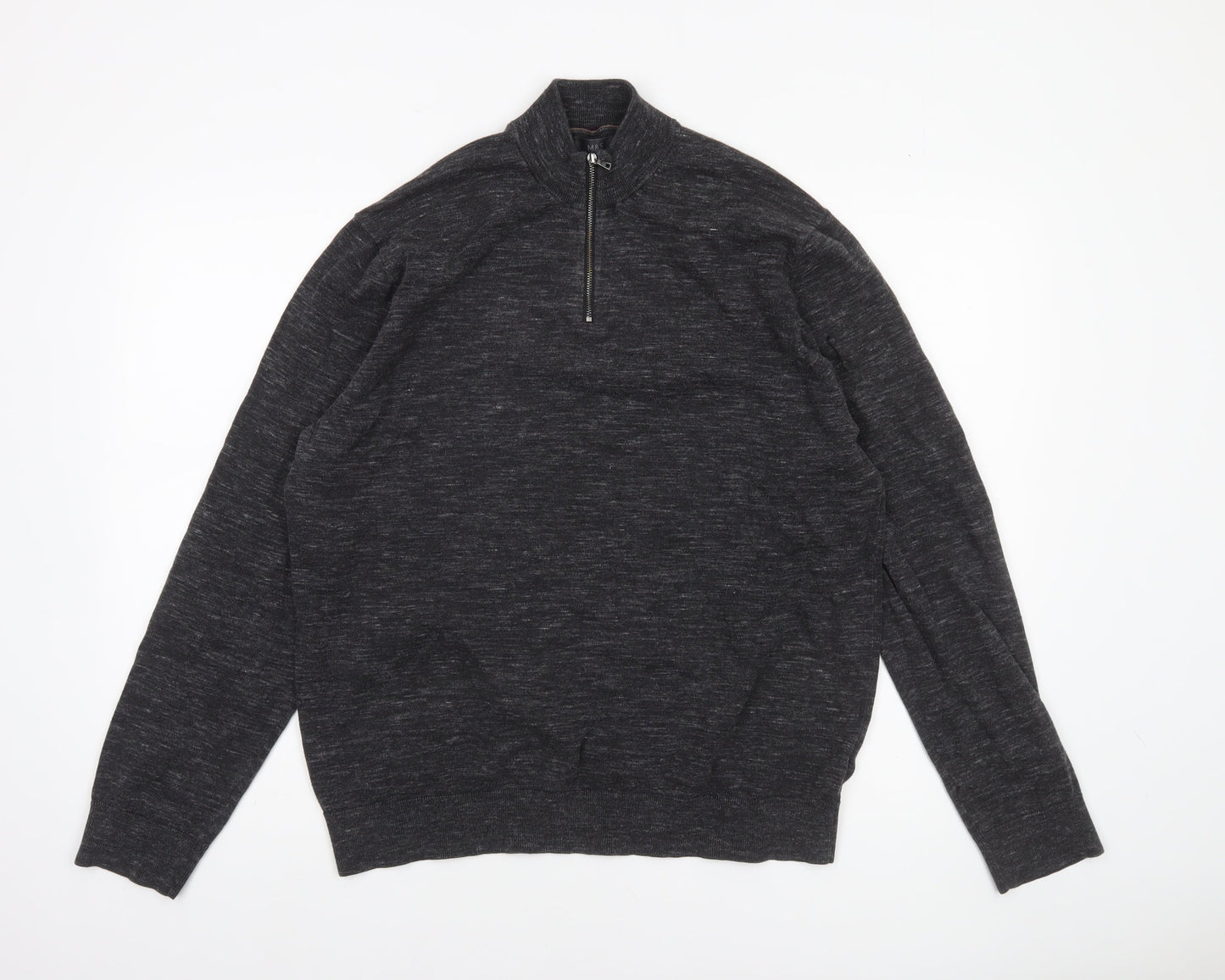Marks and Spencer Men’s Grey XL 1/4 Zip Cotton Rich Jumper