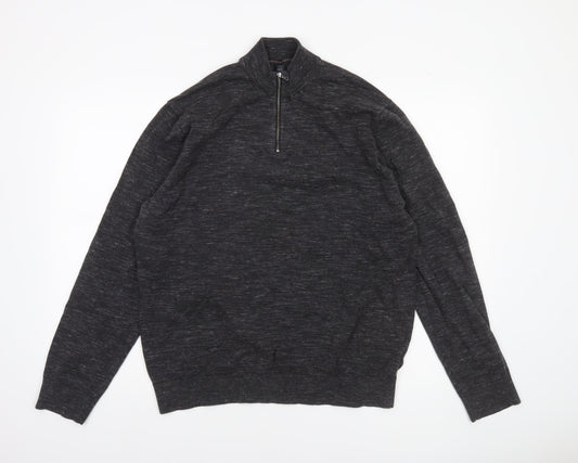 Marks and Spencer Men’s Grey XL 1/4 Zip Cotton Rich Jumper