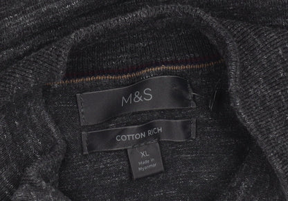 Marks and Spencer Men’s Grey XL 1/4 Zip Cotton Rich Jumper