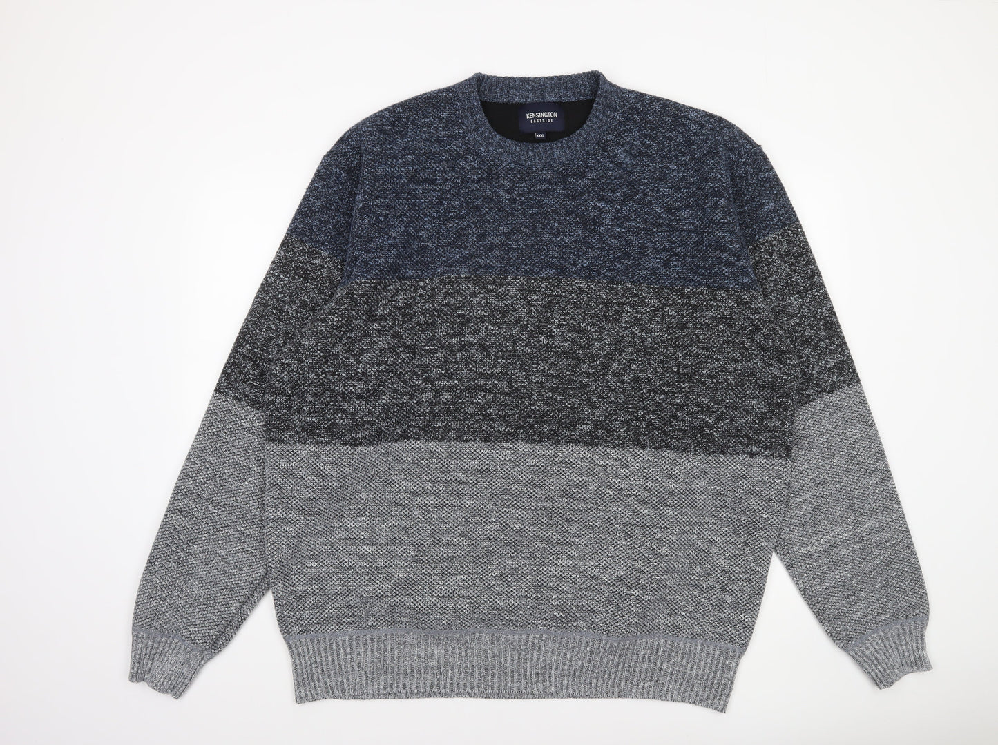 Kensington Eastside Men's Grey Colour Block Chunky Knit Pullover Jumper 3XL