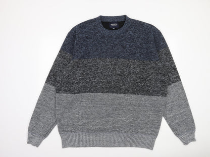 Kensington Eastside Men's Grey Colour Block Chunky Knit Pullover Jumper 3XL