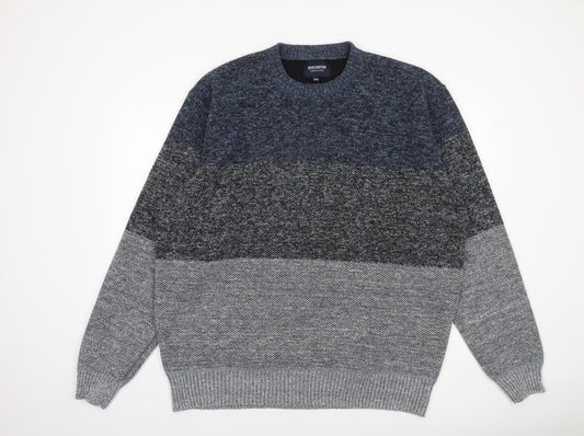 Kensington Eastside Men's Grey Colour Block Chunky Knit Pullover Jumper 3XL