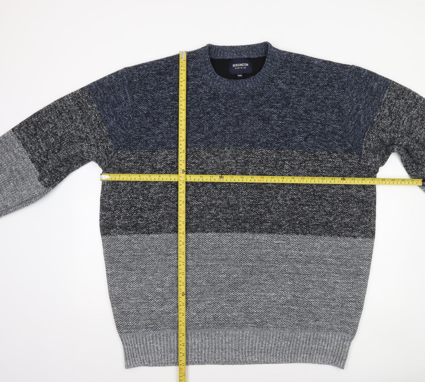 Kensington Eastside Men's Grey Colour Block Chunky Knit Pullover Jumper 3XL