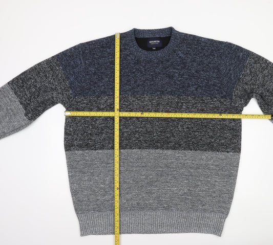 Kensington Eastside Men's Grey Colour Block Chunky Knit Pullover Jumper 3XL