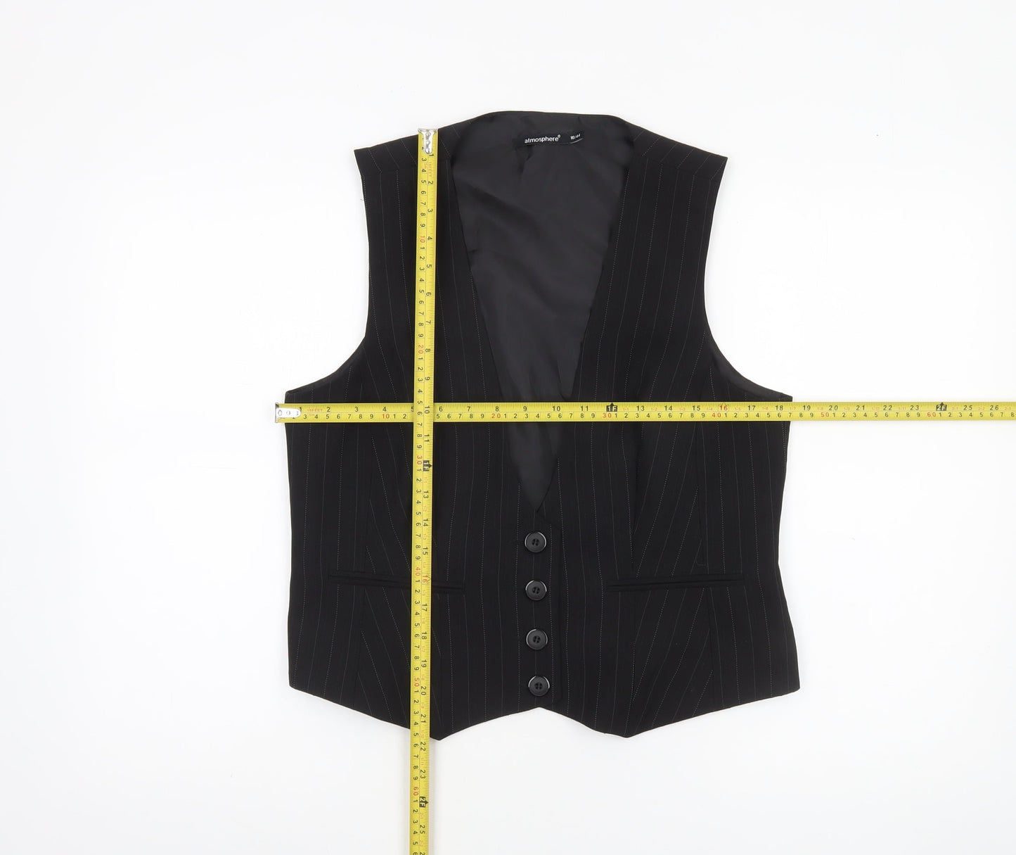 Atmosphere Women Black Pinstripe Suit Waistcoat Size 16 Classic Fit
