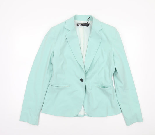Zara Women Mint Green Fitted Single-Breasted Blazer Size 10