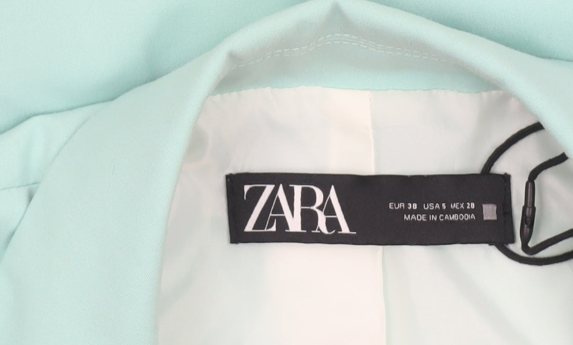 Zara Women Mint Green Fitted Single-Breasted Blazer Size 10