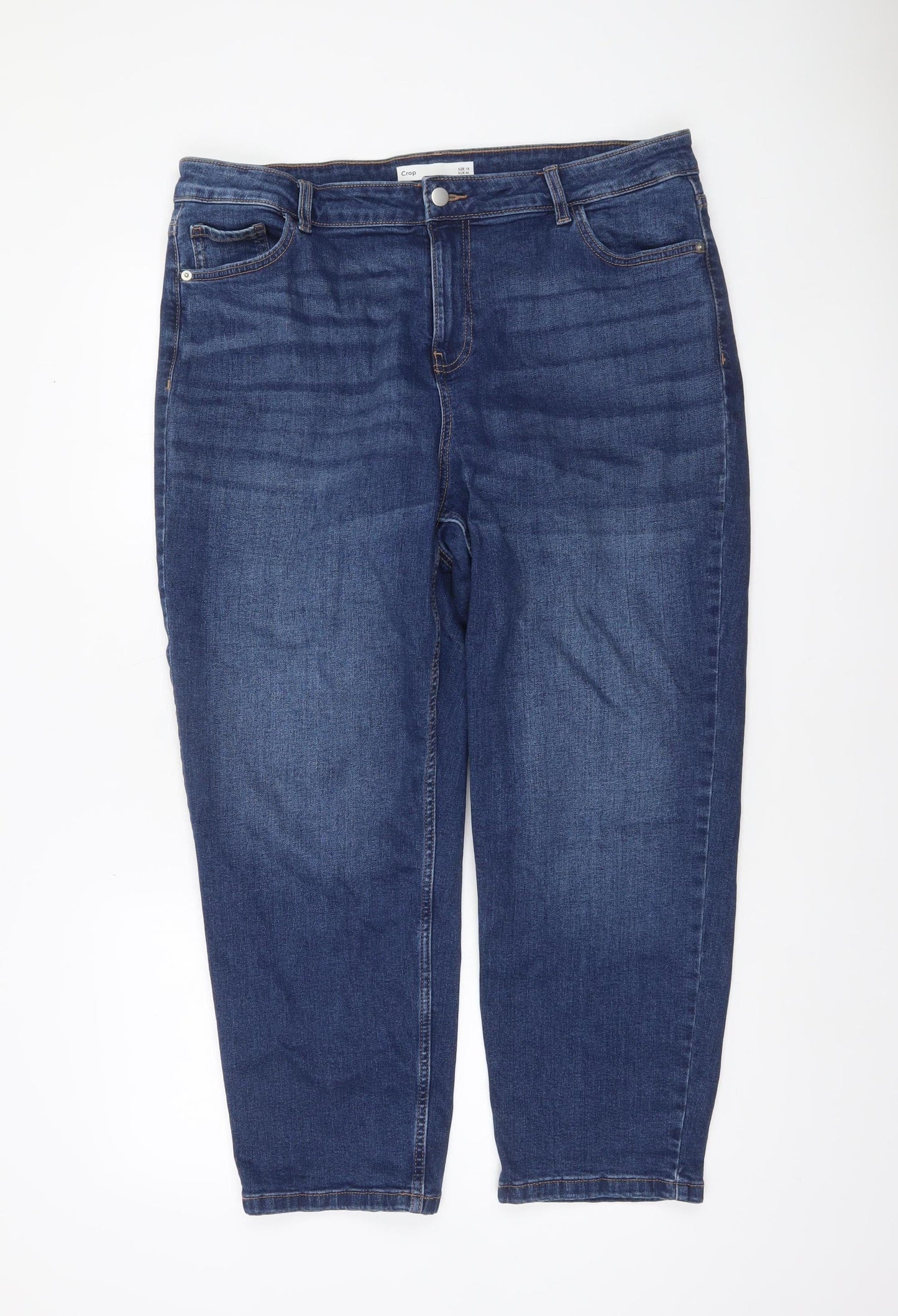 Dunnes Stores Women’s Blue Cropped Denim Jeans Size 18 Mid Rise Stretch