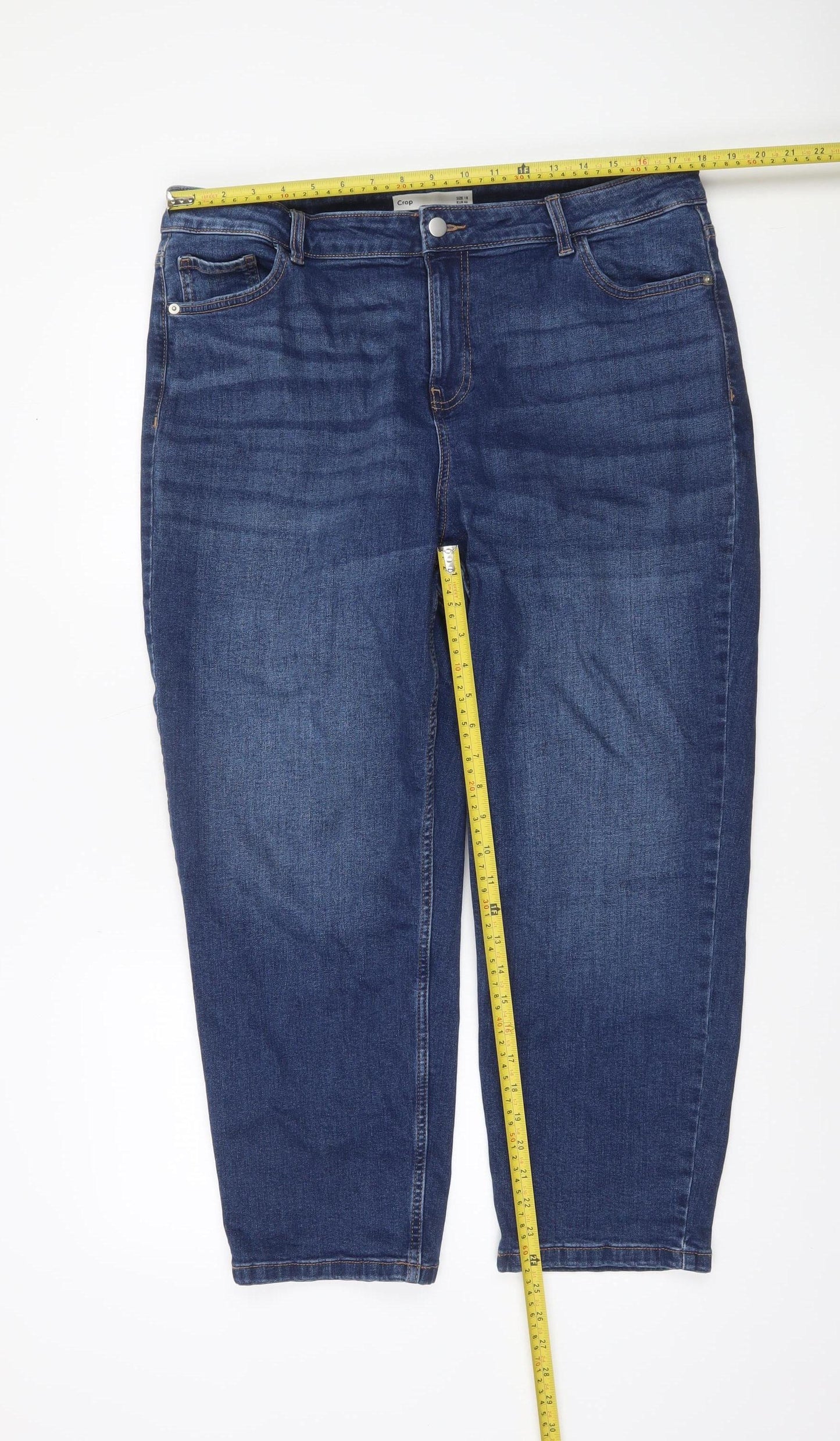 Dunnes Stores Women’s Blue Cropped Denim Jeans Size 18 Mid Rise Stretch