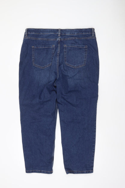 Dunnes Stores Women’s Blue Cropped Denim Jeans Size 18 Mid Rise Stretch