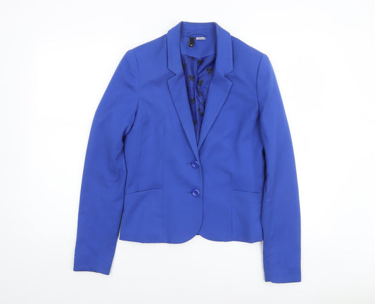 H&M Women Blue Regular Fit Single-Breasted Blazer Size 10