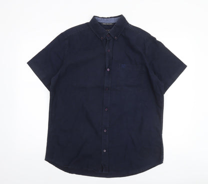 Drift King Men's Blue Classic Fit Short Sleeve Button-Up Shirt L