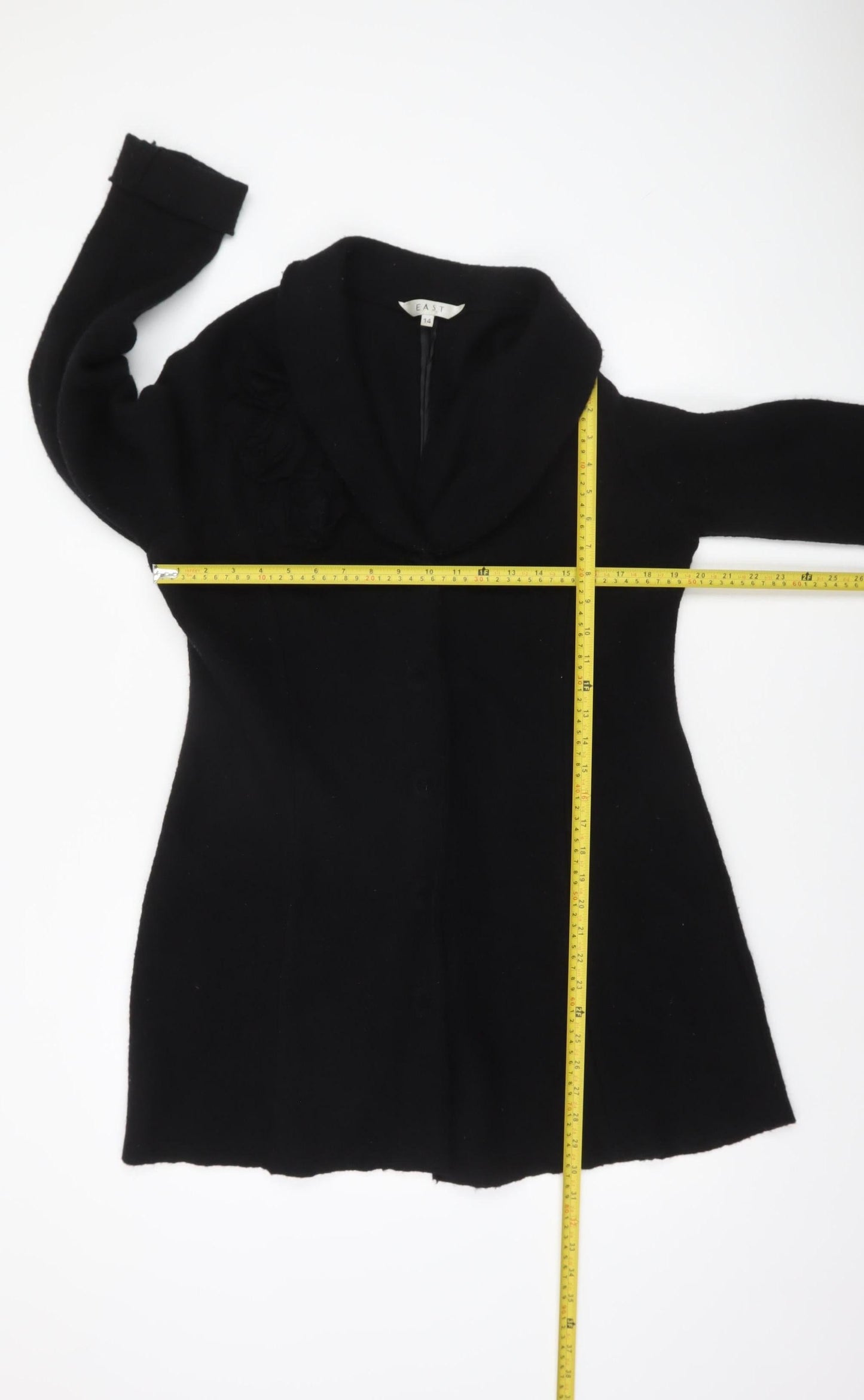 EAST Women's Black Wool Collared Long Sleeve Cardigan Size 14