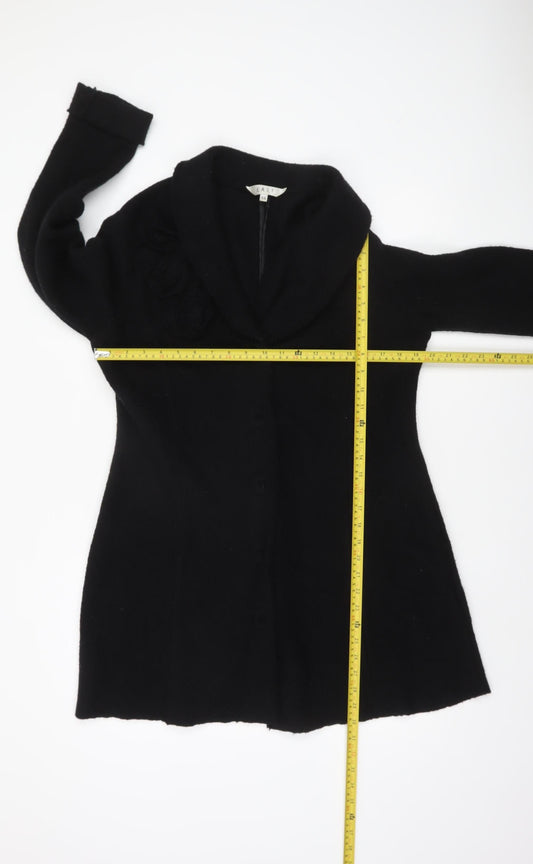 EAST Women's Black Wool Collared Long Sleeve Cardigan Size 14