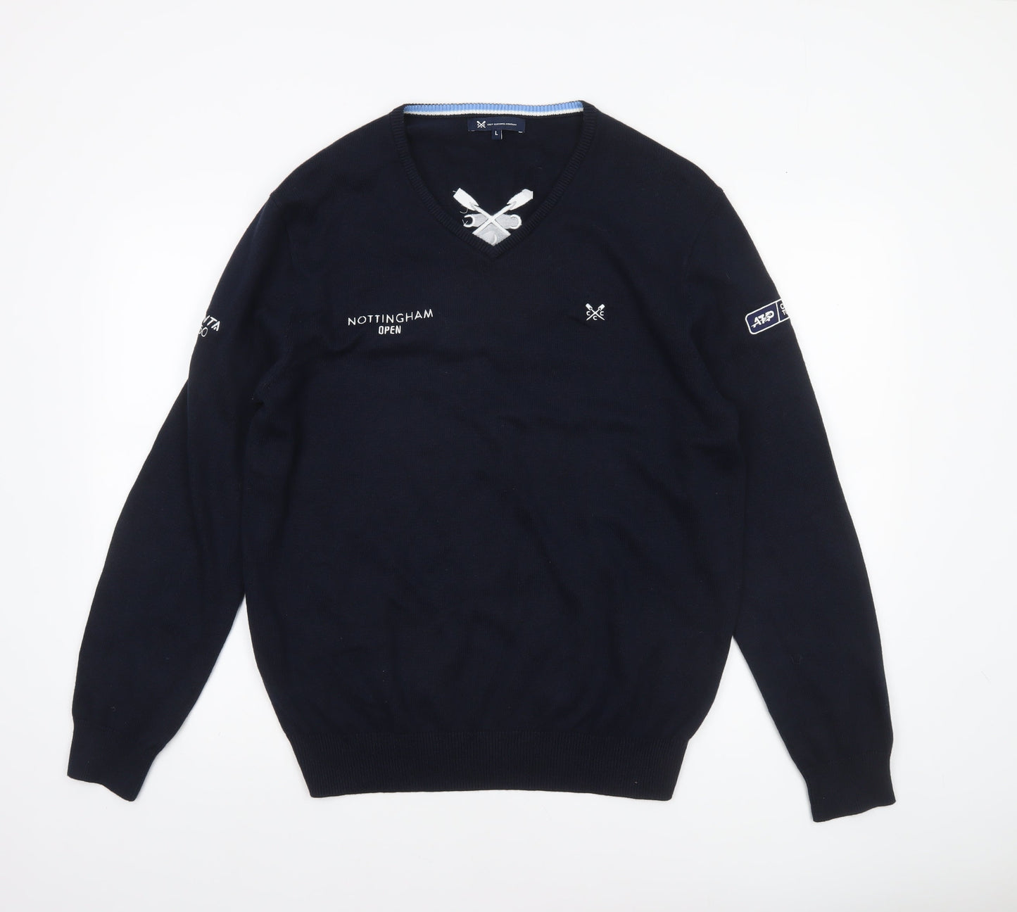 Crew Clothing Men’s Blue Cotton Cashmere V-Neck Jumper L