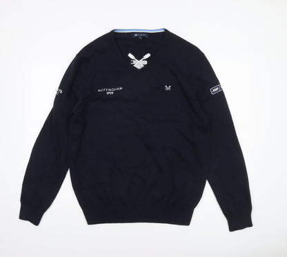 Crew Clothing Men’s Blue Cotton Cashmere V-Neck Jumper L