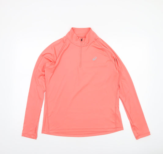 Asics Women Pink Long Sleeve 1/4 Zip Running Pullover Top Size M