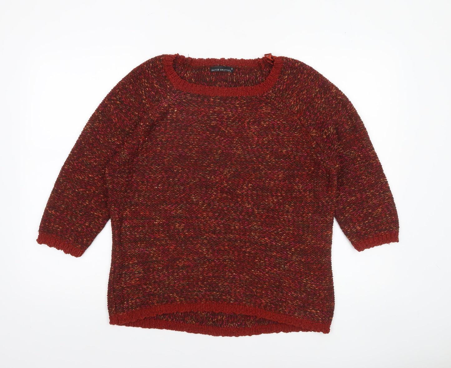 David Emanuel Womens Red Chunky Knit 3/4 Sleeve Jumper Size M