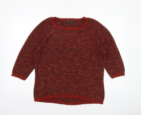 David Emanuel Womens Red Chunky Knit 3/4 Sleeve Jumper Size M