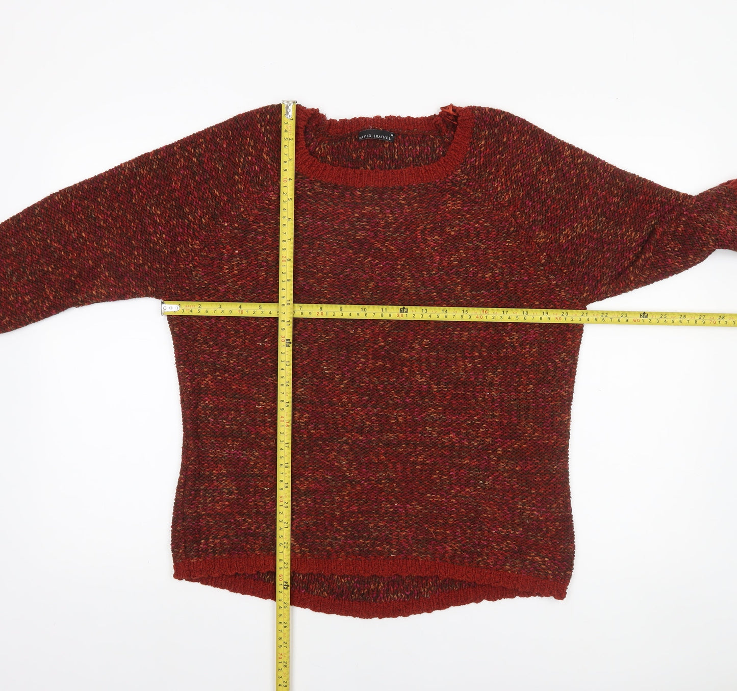 David Emanuel Womens Red Chunky Knit 3/4 Sleeve Jumper Size M