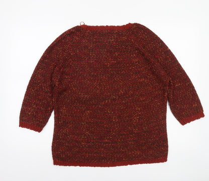 David Emanuel Womens Red Chunky Knit 3/4 Sleeve Jumper Size M
