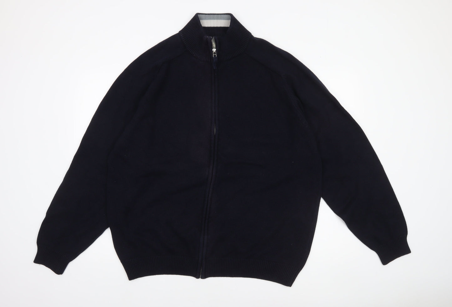 BHS Men's Navy 3XL Full Zip Cotton Jumper High Neck