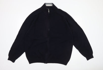 BHS Men's Navy 3XL Full Zip Cotton Jumper High Neck