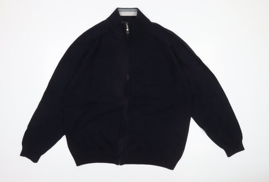 BHS Men's Navy 3XL Full Zip Cotton Jumper High Neck