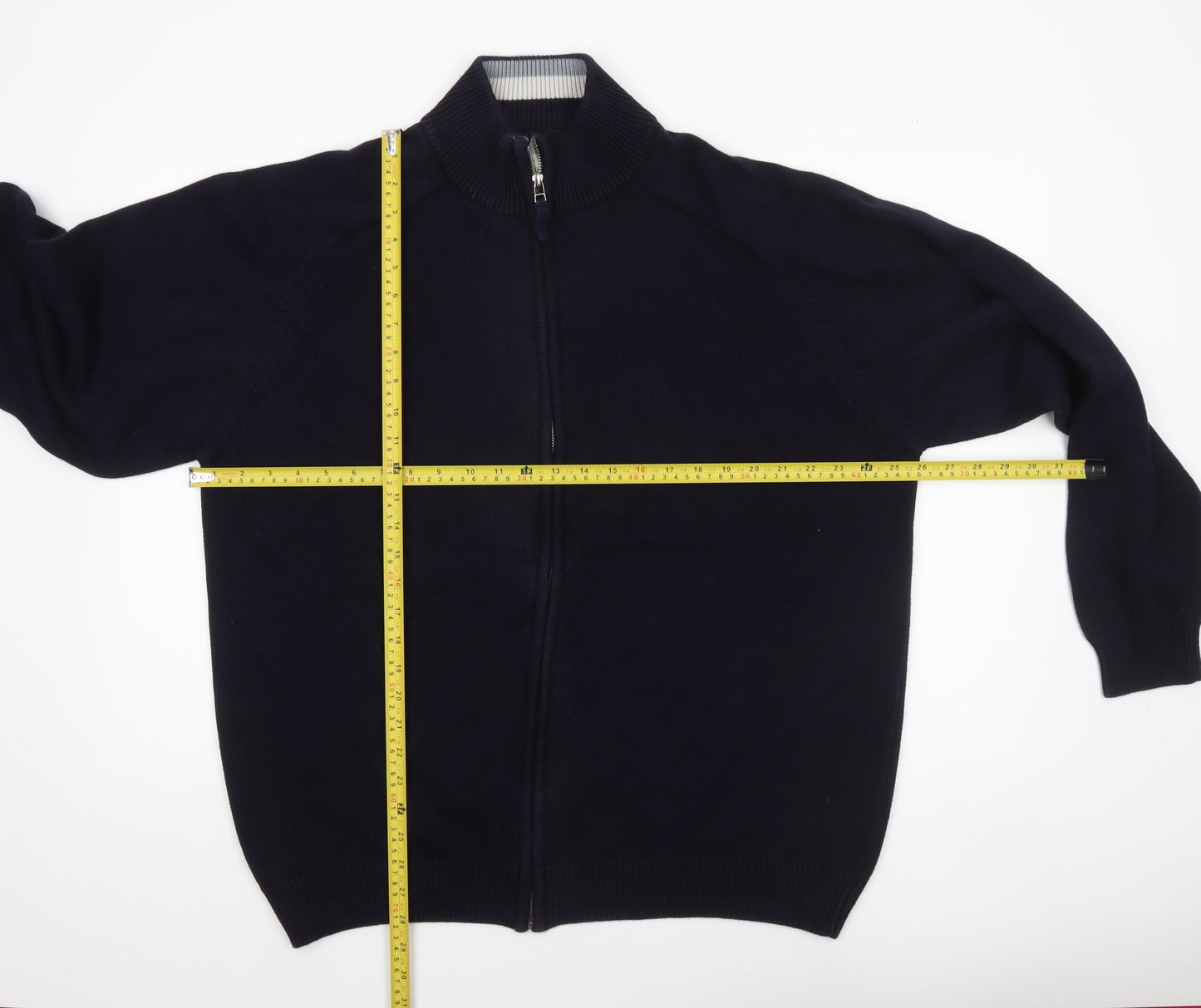 BHS Men's Navy 3XL Full Zip Cotton Jumper High Neck